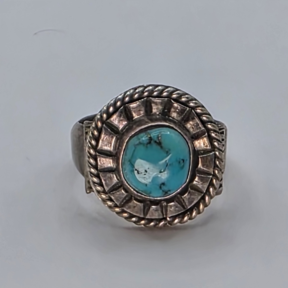Turquoise Ring Size 10 Silver Unisex - Picture 5 of 9